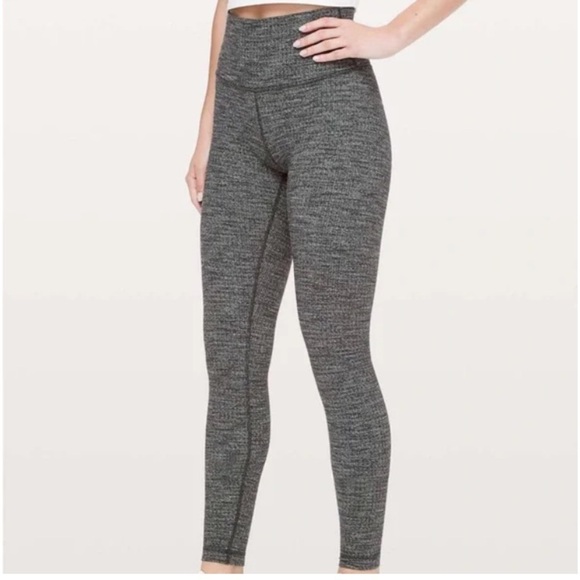 Lulu Lemon Tight Size 4 Wunder Under Low Rise Luon Variegated Knit Black Heather - Picture 1 of 12
